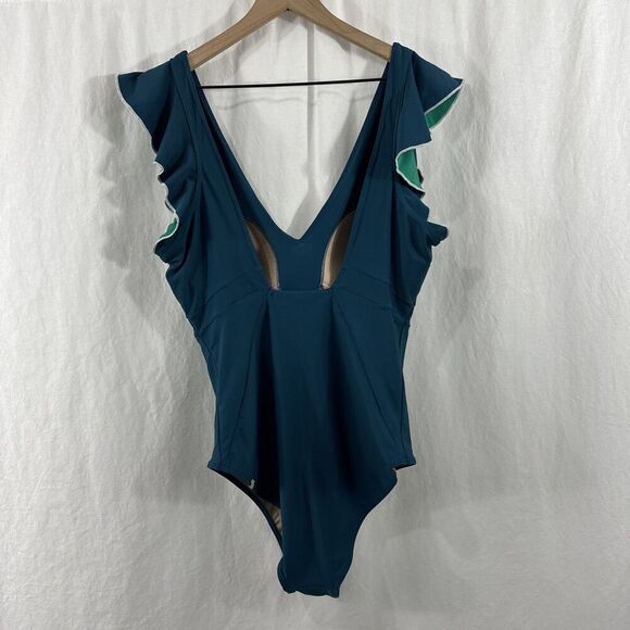 Summersalt The Ruffle Backflip Seaglass Seaweed Teal Swimsuit Womens 16 Beach - Picture 2 of 9